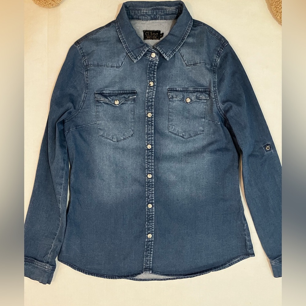 Ci Sono Western Denim Pearl Snap Fitted Shirt-Coastal Cowgirl-Medium